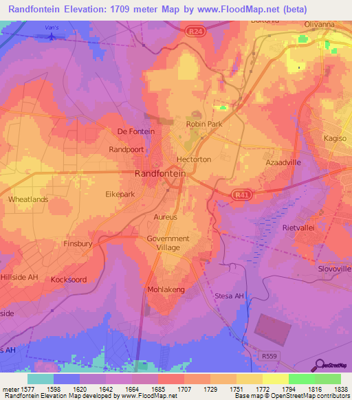 Randfontein,South Africa Elevation Map