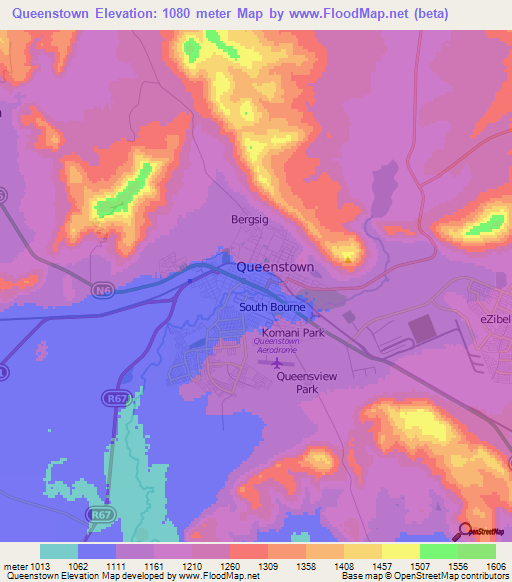Queenstown,South Africa Elevation Map