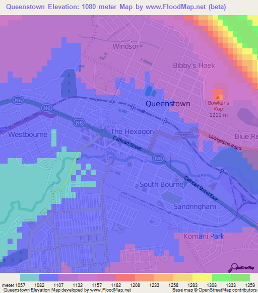 Queenstown,South Africa Elevation Map