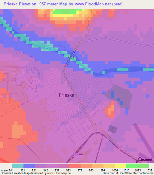 Prieska,South Africa Elevation Map