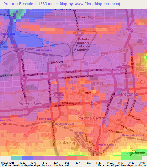 Pretoria,South Africa Elevation Map