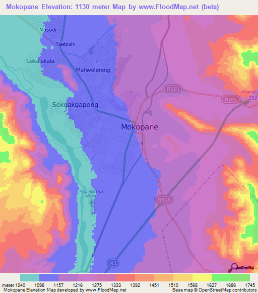 Mokopane,South Africa Elevation Map