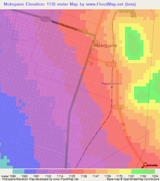 Mokopane,South Africa Elevation Map