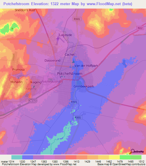 Potchefstroom,South Africa Elevation Map