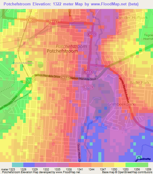 Potchefstroom,South Africa Elevation Map