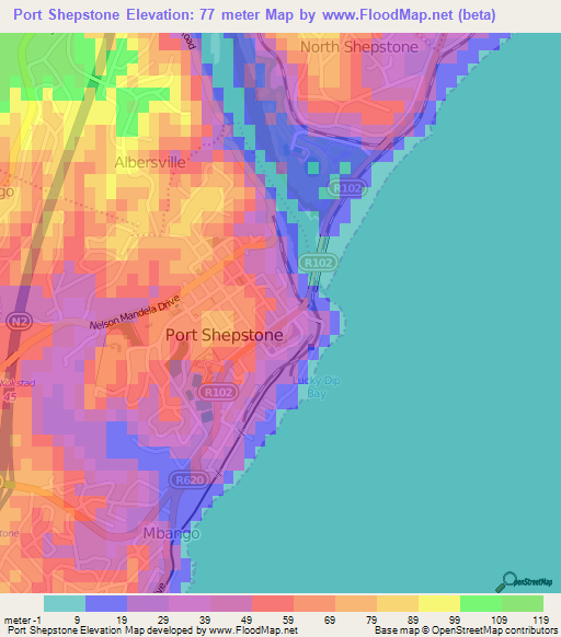 Port Shepstone,South Africa Elevation Map