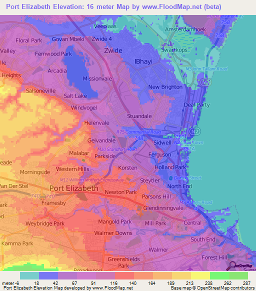 Port Elizabeth,South Africa Elevation Map