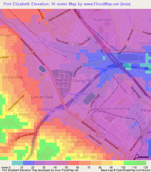 Port Elizabeth,South Africa Elevation Map