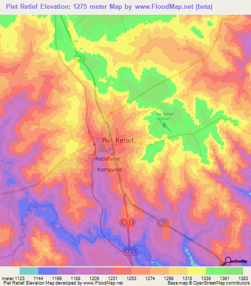 Piet Retief,South Africa Elevation Map