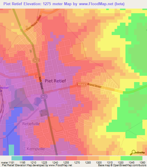 Piet Retief,South Africa Elevation Map