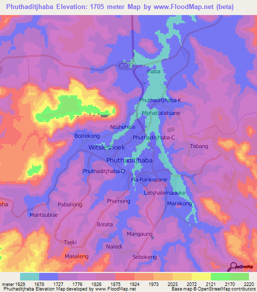 Phuthaditjhaba,South Africa Elevation Map