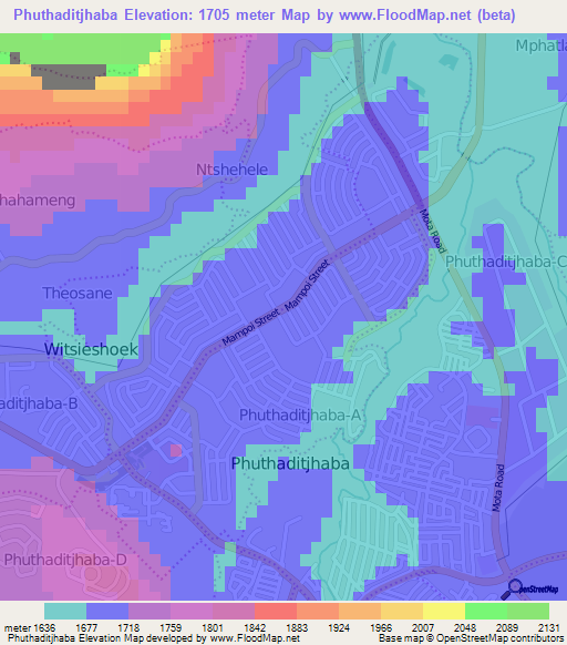 Phuthaditjhaba,South Africa Elevation Map