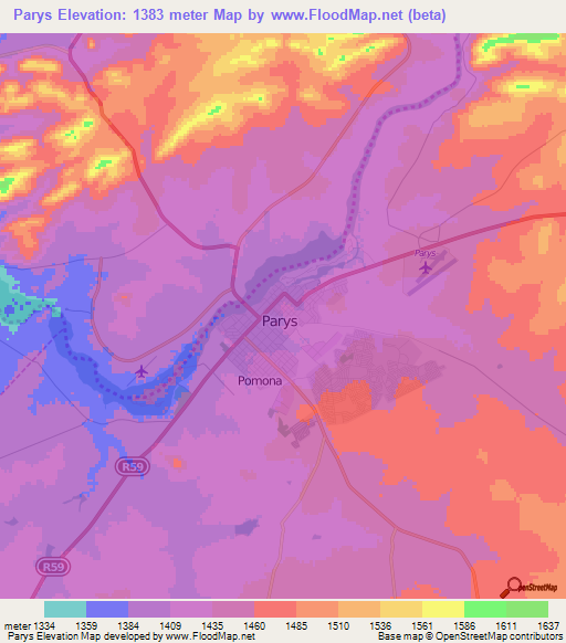 Parys,South Africa Elevation Map