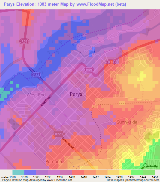 Parys,South Africa Elevation Map