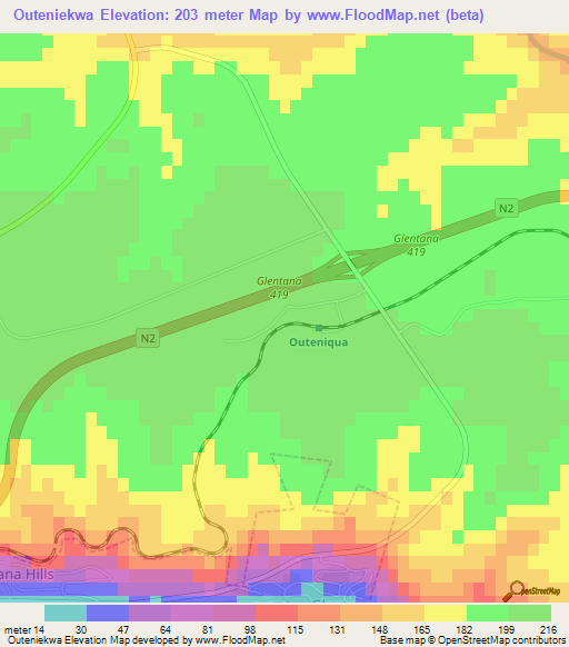 Outeniekwa,South Africa Elevation Map