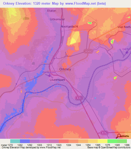 Orkney,South Africa Elevation Map