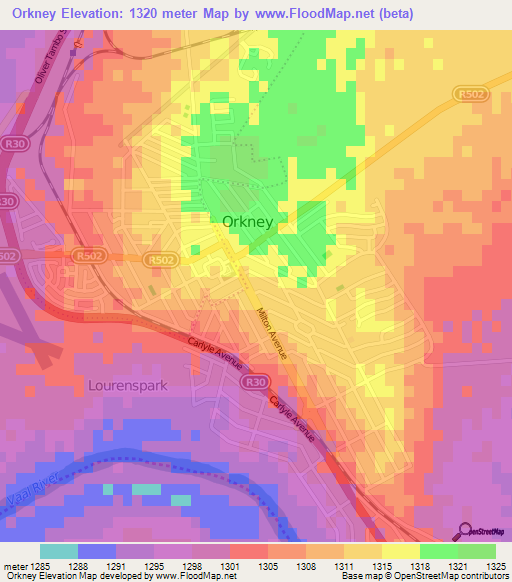 Orkney,South Africa Elevation Map