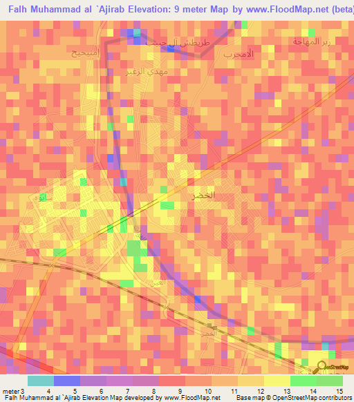 Falh Muhammad al `Ajirab,Iraq Elevation Map