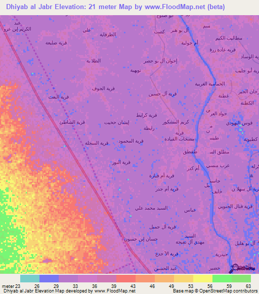 Dhiyab al Jabr,Iraq Elevation Map