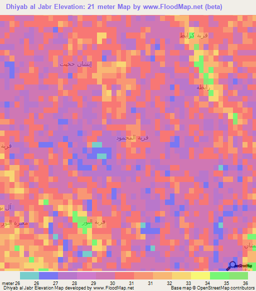 Dhiyab al Jabr,Iraq Elevation Map