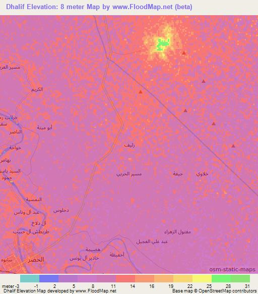 Dhalif,Iraq Elevation Map