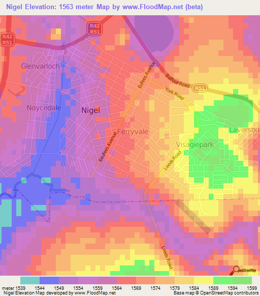 Nigel,South Africa Elevation Map