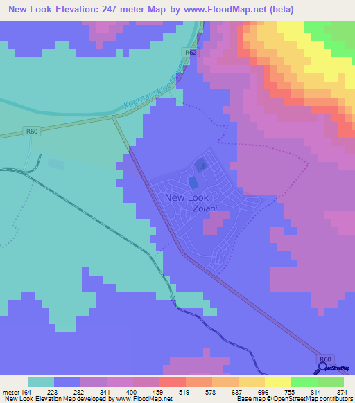 New Look,South Africa Elevation Map