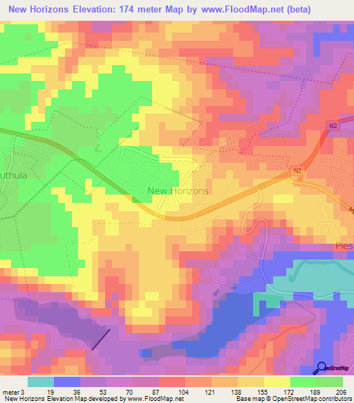 New Horizons,South Africa Elevation Map