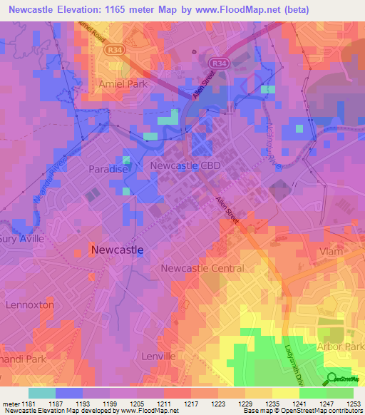 Newcastle,South Africa Elevation Map