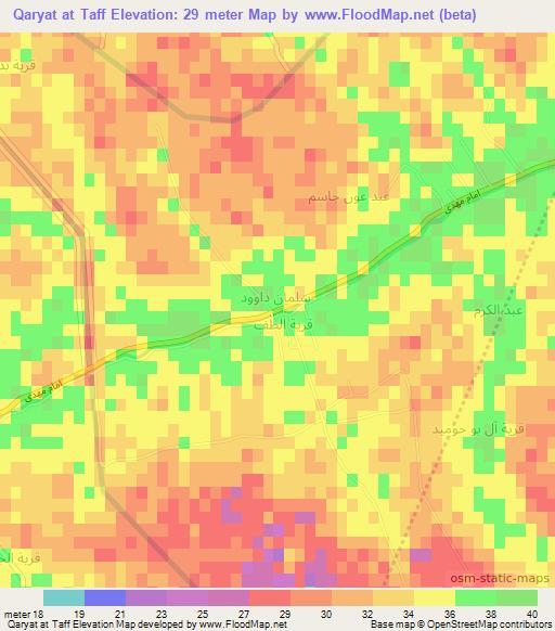 Qaryat at Taff,Iraq Elevation Map