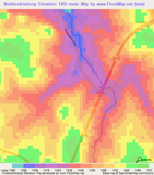 Muldersdriseloop,South Africa Elevation Map