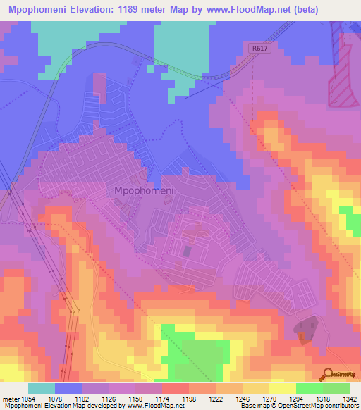 Mpophomeni,South Africa Elevation Map