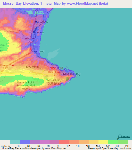 Mossel Bay,South Africa Elevation Map