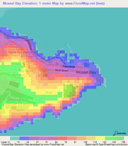 Mossel Bay,South Africa Elevation Map