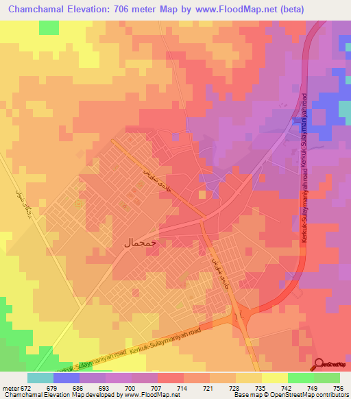 Chamchamal,Iraq Elevation Map