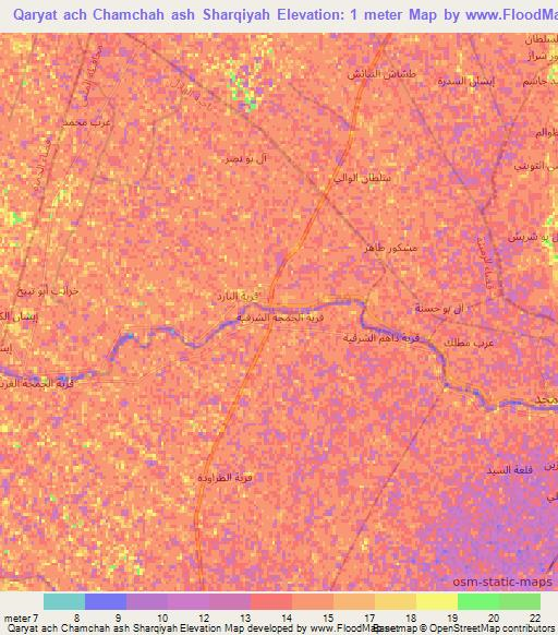 Qaryat ach Chamchah ash Sharqiyah,Iraq Elevation Map