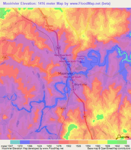 Mooirivier,South Africa Elevation Map