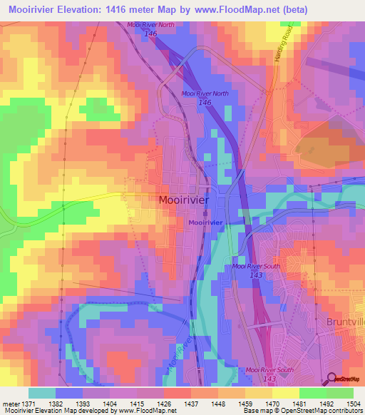 Mooirivier,South Africa Elevation Map