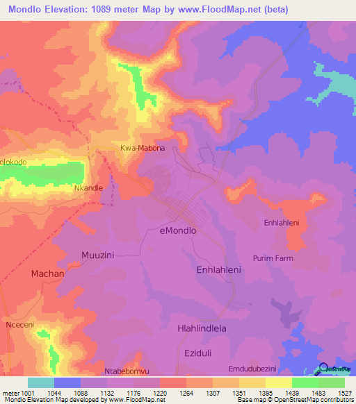 Mondlo,South Africa Elevation Map