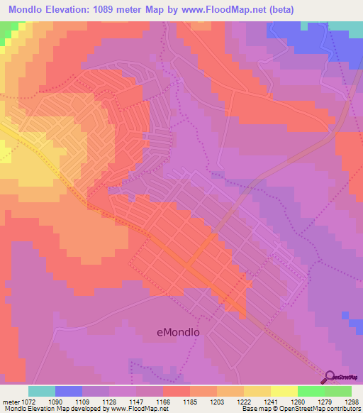 Mondlo,South Africa Elevation Map