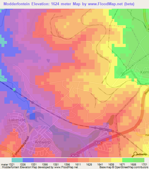 Modderfontein,South Africa Elevation Map