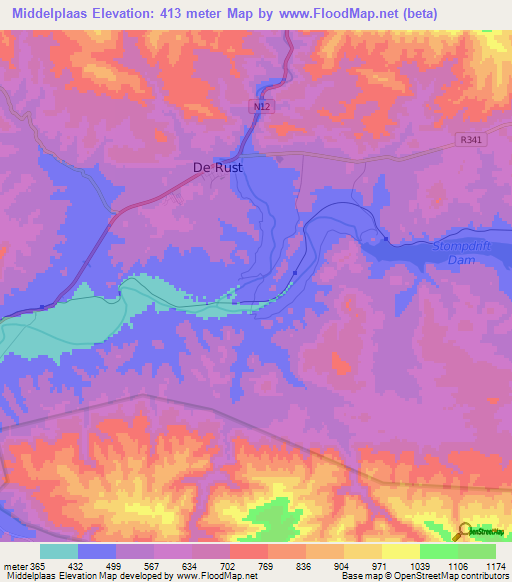 Middelplaas,South Africa Elevation Map