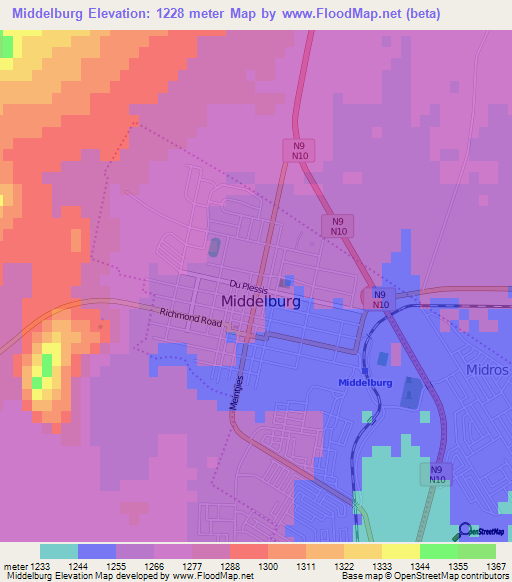 Middelburg,South Africa Elevation Map