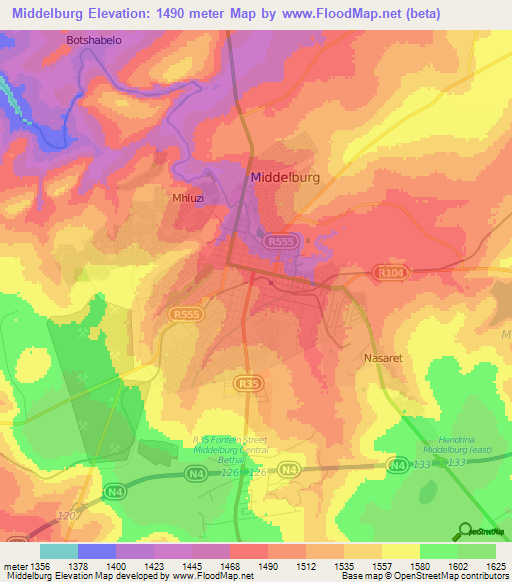 Middelburg,South Africa Elevation Map