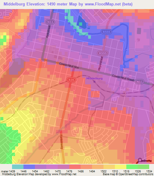 Middelburg,South Africa Elevation Map