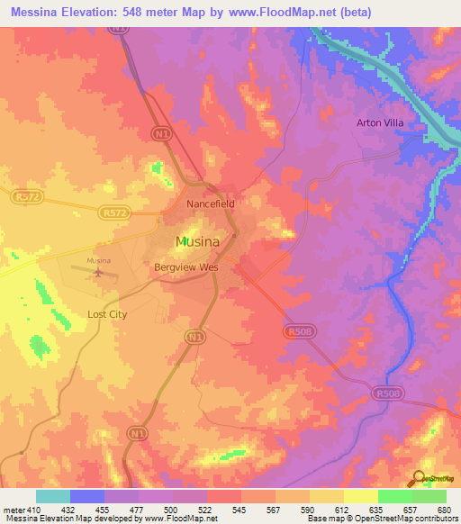 Messina,South Africa Elevation Map