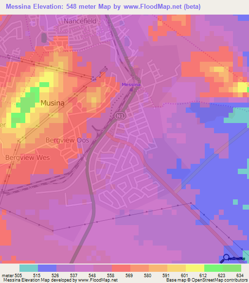 Messina,South Africa Elevation Map