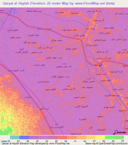 Qaryat al Haylah,Iraq Elevation Map