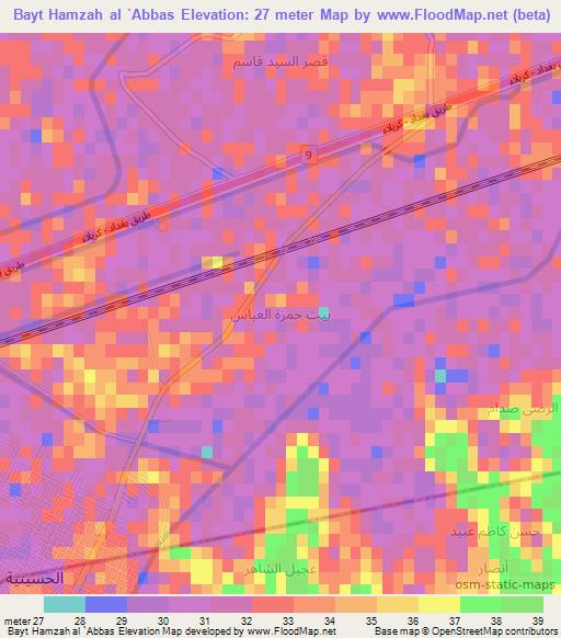 Bayt Hamzah al `Abbas,Iraq Elevation Map