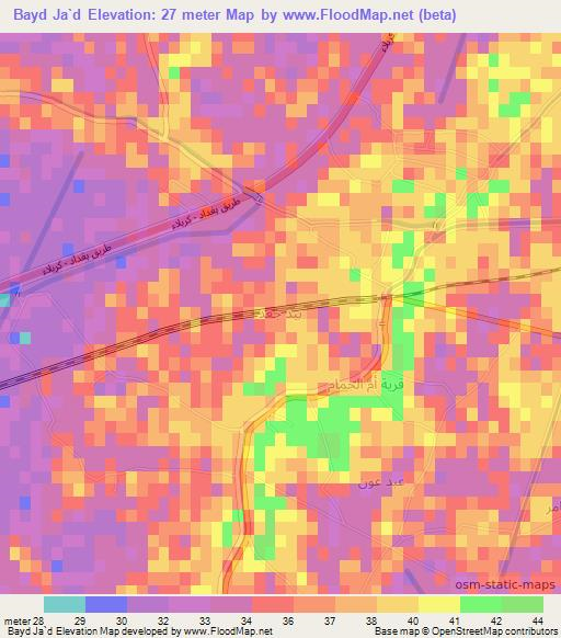 Bayd Ja`d,Iraq Elevation Map